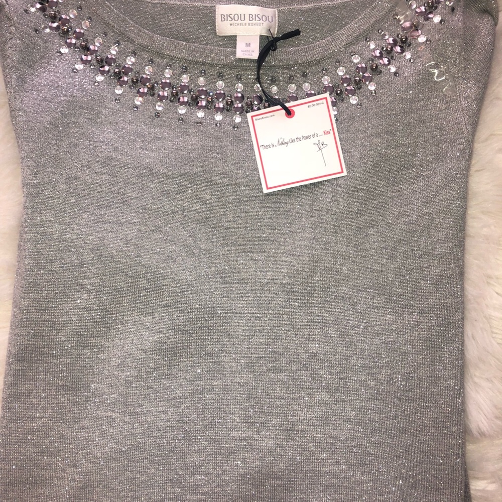 ⭐️Bisou Bisou Sweater Silver shimmer NWT Sz M
